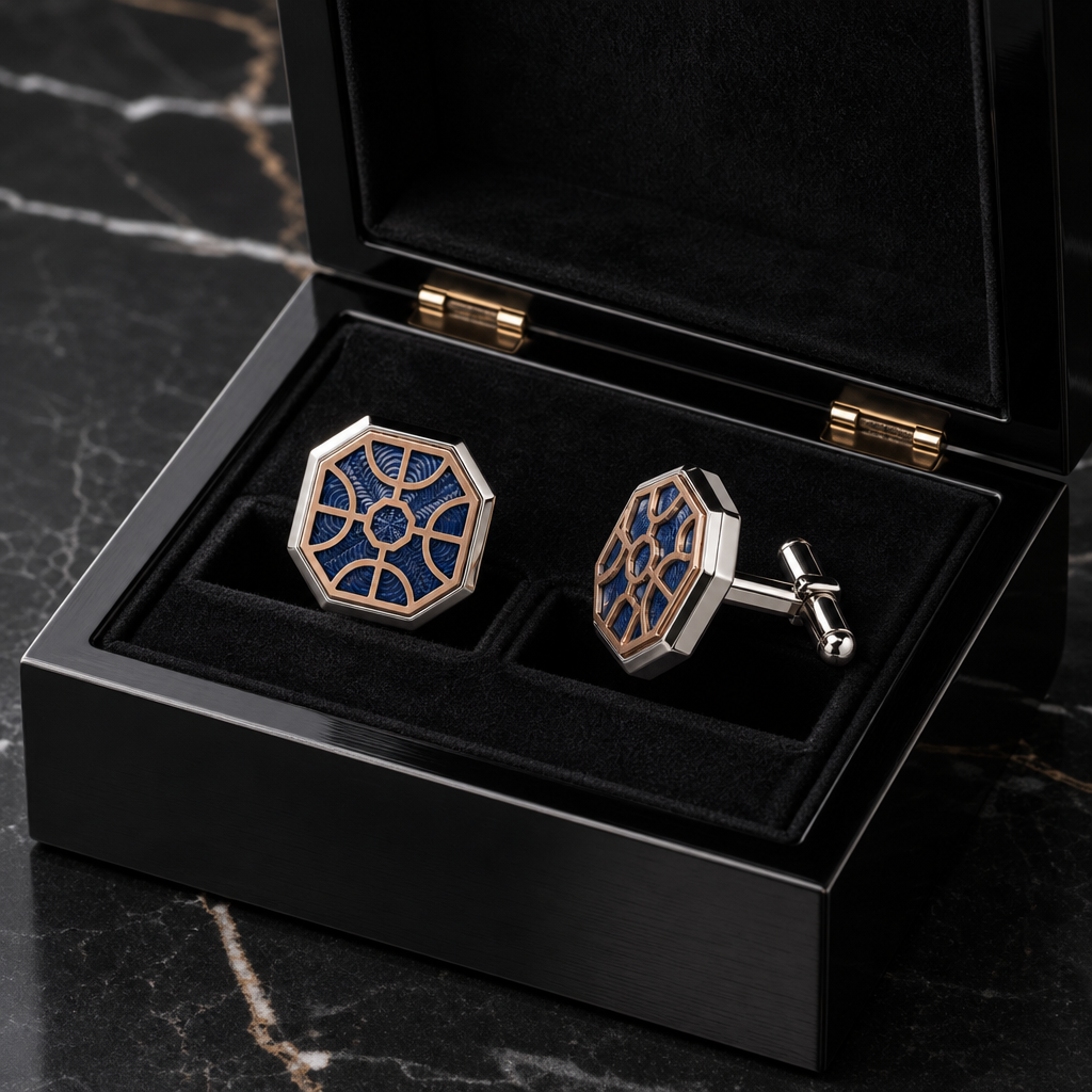 Custom Octagon Metal Cufflinks, Two-Tone Swivel Bullet Back Brass/Alloy Cufflinks Manufacturer