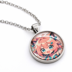 Custom Graphic Pendant Necklace with Optical Glass Cabochon Dome - Personalized Anime & Art Merch with Electroplated Finish