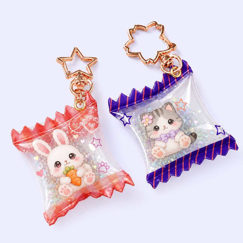 Custom Inflatable Candy Bag Keychain with Acrylic Shaker Charms