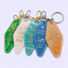 STANDARD GIFTS Custom Vintage Motel Keychains - Premium Marble & Liquid Glitter Acrylic Tags