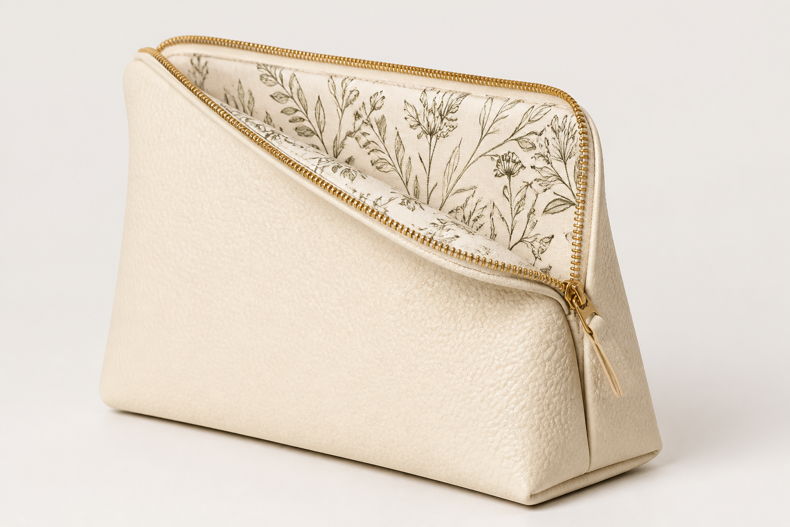 Custom Fold-Down Cosmetic Bag Manufacturer, OEM Wide-Mouth Pebble Vegan Leather Makeup Clutch