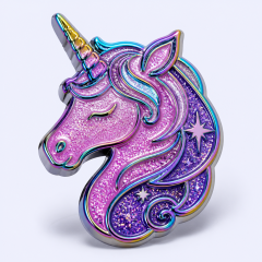 Custom Rainbow Anodized Metal Glitter Enamel Lapel Pins with Relief