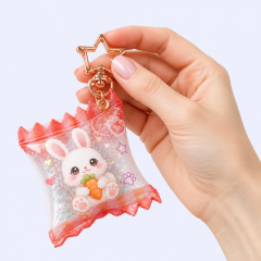 Custom Inflatable Candy Bag Keychain with Acrylic Shaker Charms