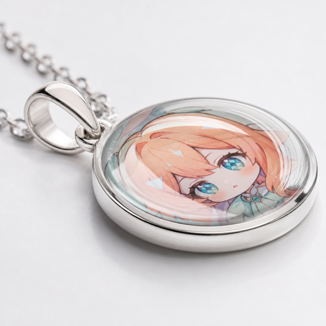 Custom Graphic Pendant Necklace with Optical Glass Cabochon Dome - Personalized Anime & Art Merch with Electroplated Finish