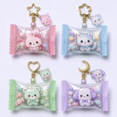 Custom Inflatable Candy Bag Keychain with Acrylic Shaker Charms