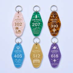 STANDARD GIFTS Custom Vintage Motel Keychains - Premium Marble & Liquid Glitter Acrylic Tags
