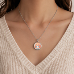 Custom Graphic Pendant Necklace with Optical Glass Cabochon Dome - Personalized Anime & Art Merch with Electroplated Finish