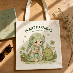 Custom Original Anime Art Heavyweight Cotton Canvas Tote Bag with Reinforced Box-X Stitch & Zipper Pocket