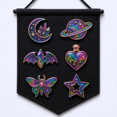 Custom Rainbow Anodized Metal Glitter Enamel Lapel Pins with Relief