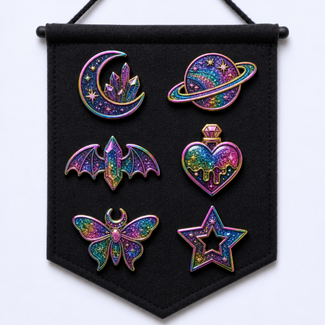 Custom Rainbow Anodized Metal Glitter Enamel Lapel Pins with Relief