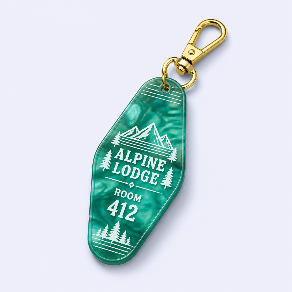 STANDARD GIFTS Custom Vintage Motel Keychains - Premium Marble & Liquid Glitter Acrylic Tags