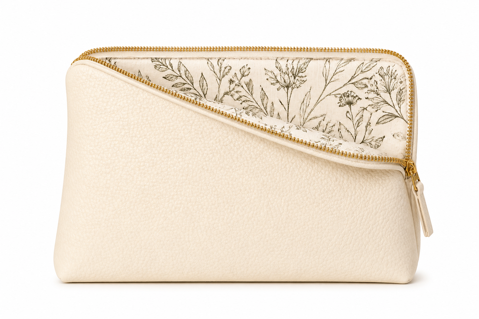 Custom Fold-Down Cosmetic Bag Manufacturer, OEM Wide-Mouth Pebble Vegan Leather Makeup Clutch