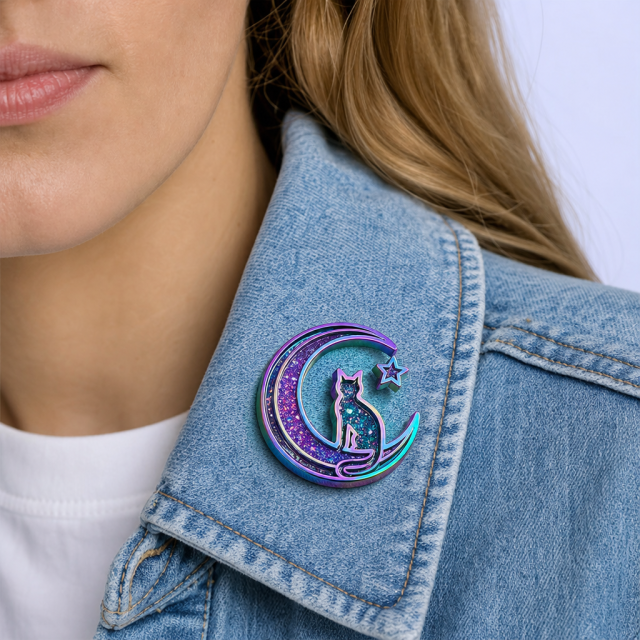 Custom Rainbow Anodized Metal Glitter Enamel Lapel Pins with Relief