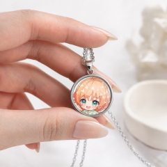 Custom Graphic Pendant Necklace with Optical Glass Cabochon Dome - Personalized Anime & Art Merch with Electroplated Finish