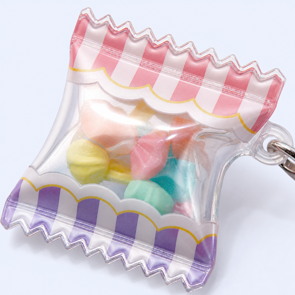 Custom Inflatable Candy Bag Keychain with Acrylic Shaker Charms