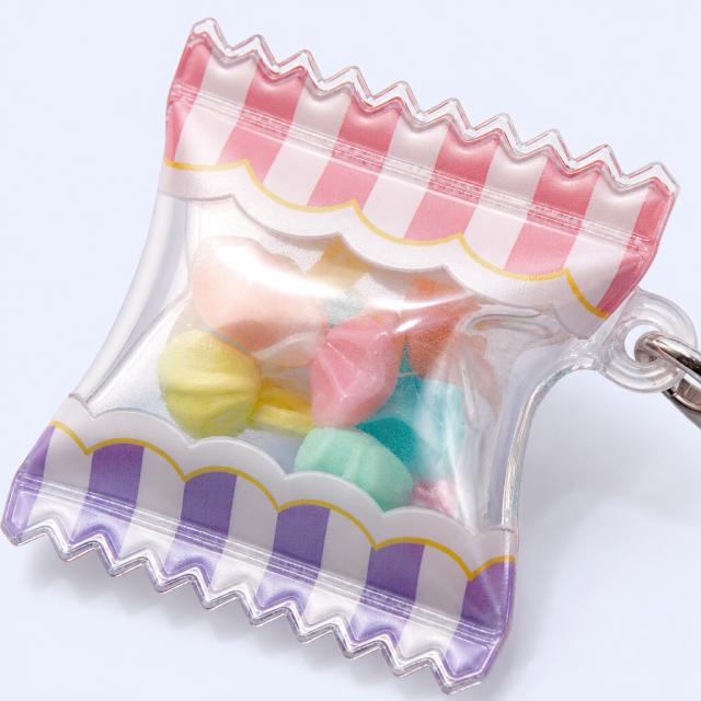 Custom Inflatable Candy Bag Keychain with Acrylic Shaker Charms