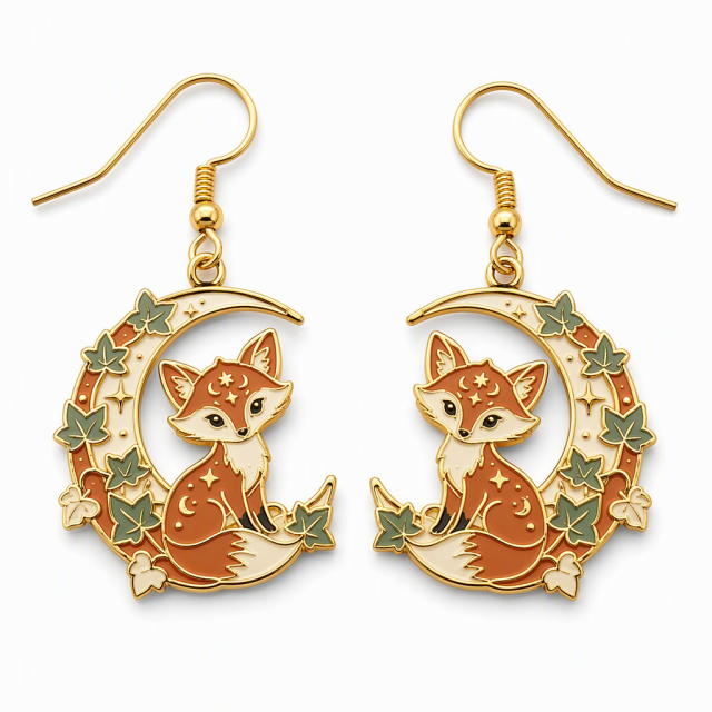 Custom Hard Enamel Dangle Earrings – Personalized Gold-Tone Plated Metal Drop Earrings with Custom Charms