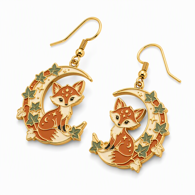 Custom Hard Enamel Dangle Earrings – Personalized Gold-Tone Plated Metal Drop Earrings with Custom Charms