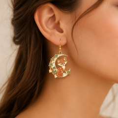 Custom Hard Enamel Dangle Earrings – Personalized Gold-Tone Plated Metal Drop Earrings with Custom Charms