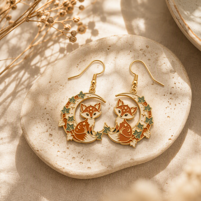 Custom Hard Enamel Dangle Earrings – Personalized Gold-Tone Plated Metal Drop Earrings with Custom Charms