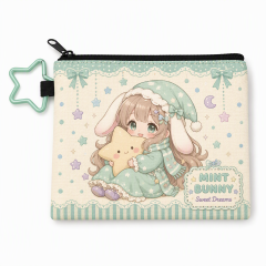 Custom Printed Kawaii Canvas Zipper Pencil Case | Personalized Chibi Pouch with Quick-Release Clip