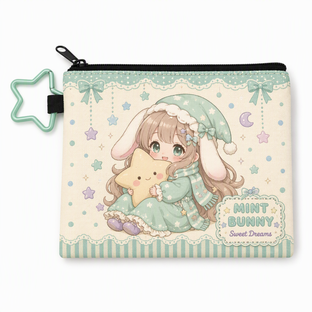 Custom Printed Kawaii Canvas Zipper Pencil Case | Personalized Chibi Pouch with Quick-Release Clip