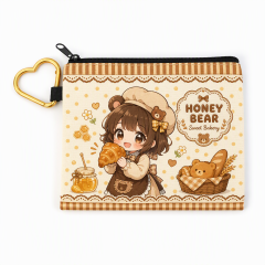 Custom Printed Kawaii Canvas Zipper Pencil Case | Personalized Chibi Pouch with Quick-Release Clip