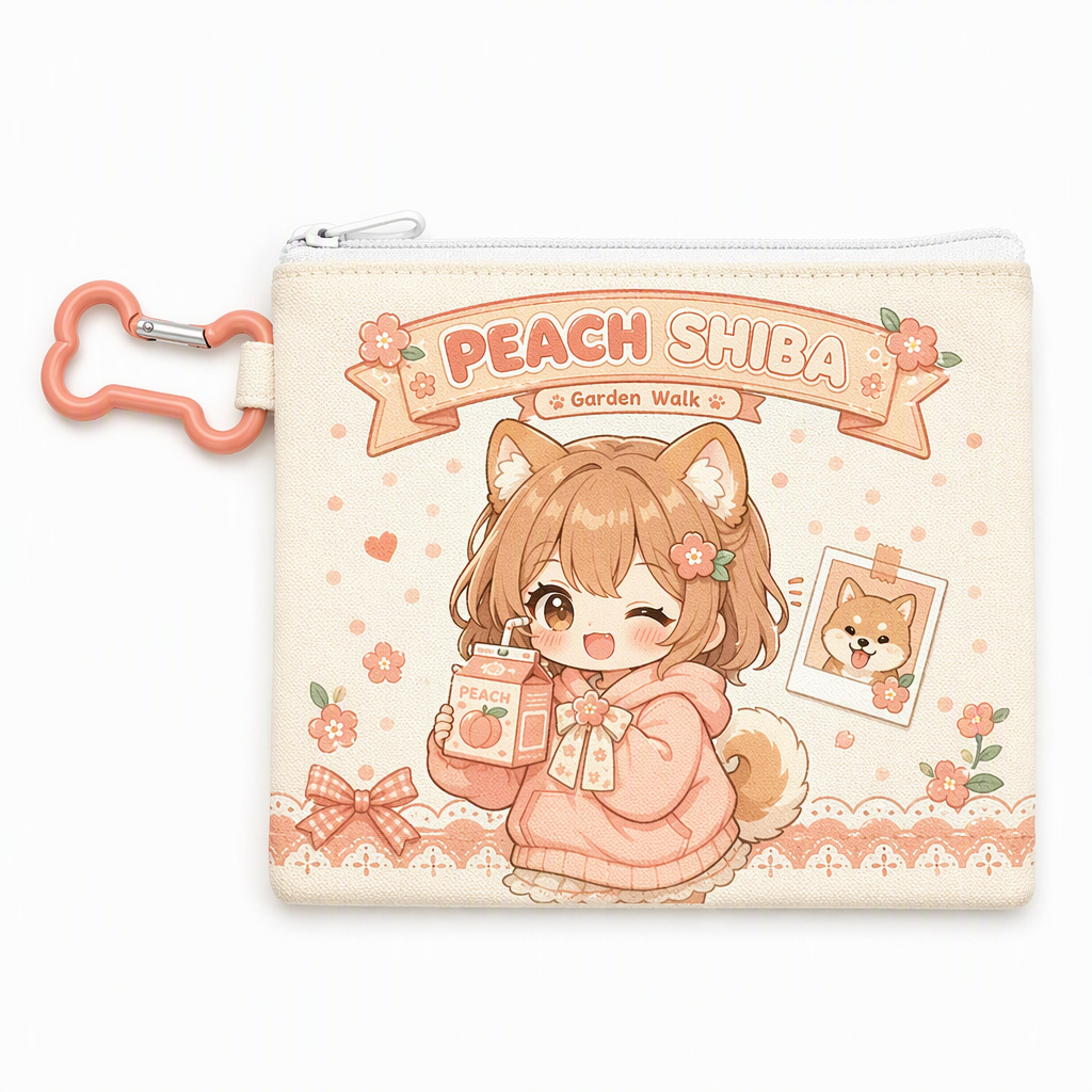 Custom Printed Kawaii Canvas Zipper Pencil Case | Personalized Chibi Pouch with Quick-Release Clip