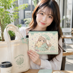 Custom Printed Kawaii Canvas Zipper Pencil Case | Personalized Chibi Pouch with Quick-Release Clip