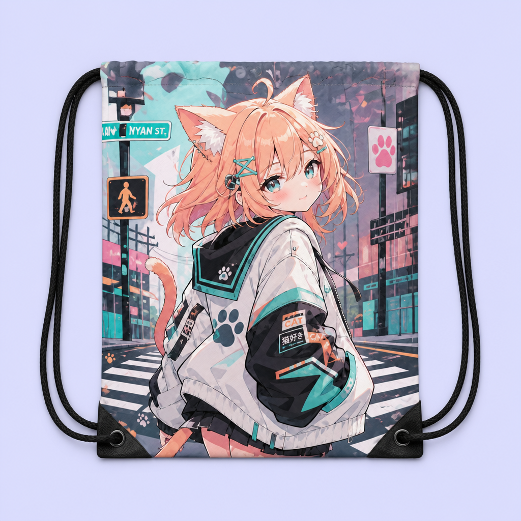 Custom Printed Drawstring Backpack: Heavy-Duty Water-Resistant Cinch Bag with Metal Eyelets & Thick Braided Cords