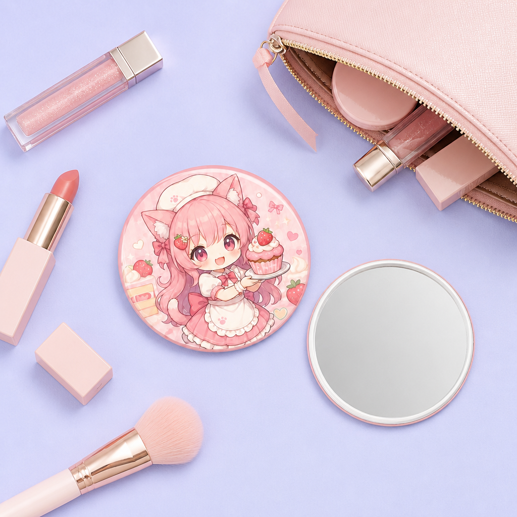 Custom Printed Anime Pocket Mirror | Ultra-Slim Double-Sided Compact Vanity Mirror for Everyday Carry