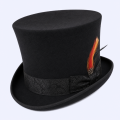 STANDARD GIFTS Custom Vintage Classic Wool Felt Top Hat with Bespoke Patterned Band & Feather