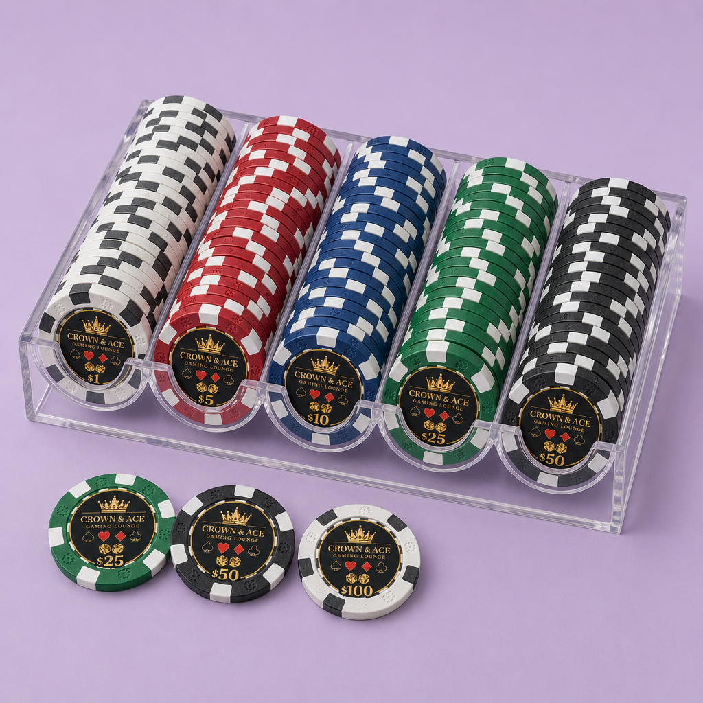 Custom 14g Heavy Metal Core Poker Chips – Personalized Casino Tournament Chips with Custom Logo & Foil Inlay (MOQ: 1)