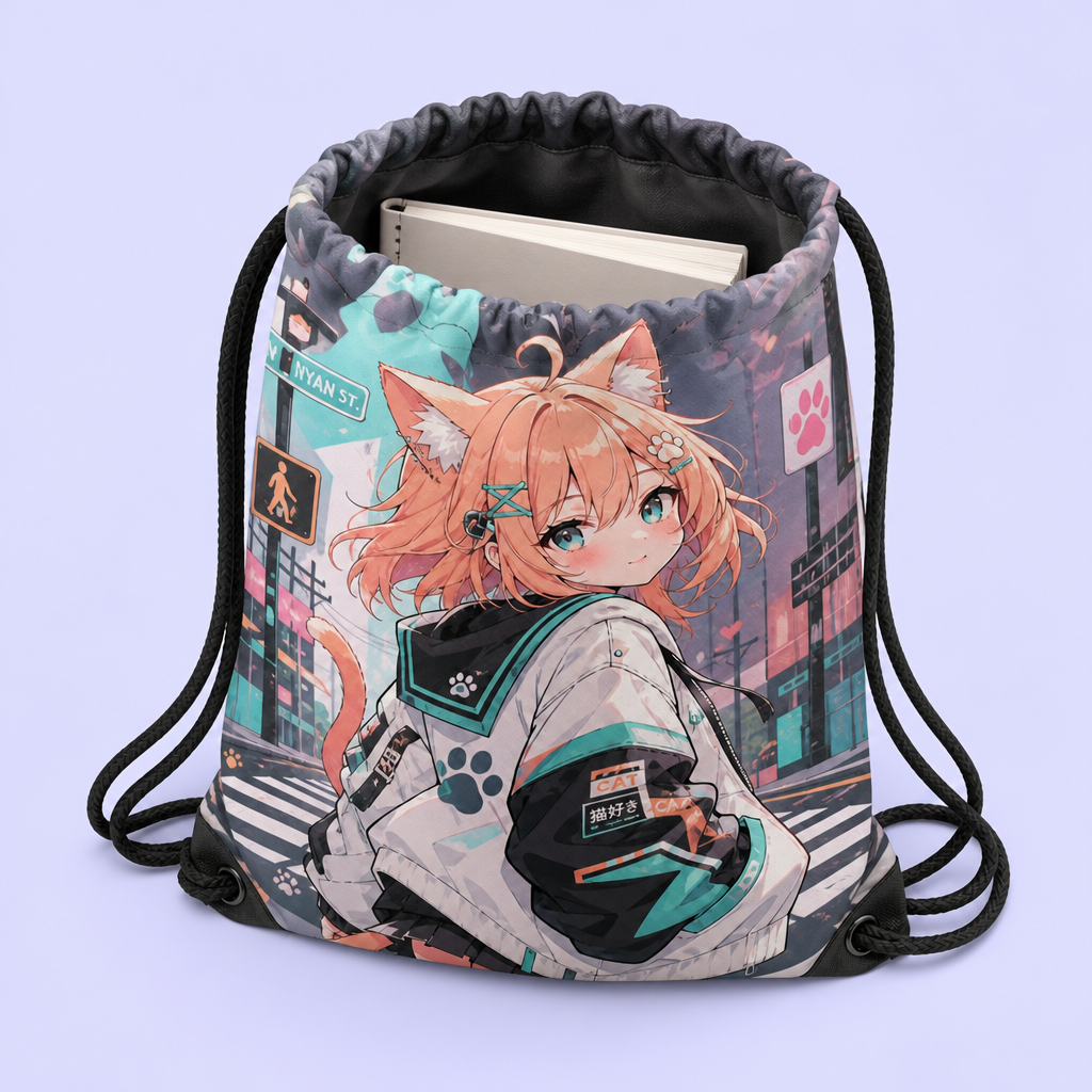Custom Printed Drawstring Backpack: Heavy-Duty Water-Resistant Cinch Bag with Metal Eyelets & Thick Braided Cords