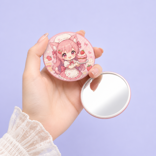 Custom Printed Anime Pocket Mirror | Ultra-Slim Double-Sided Compact Vanity Mirror for Everyday Carry