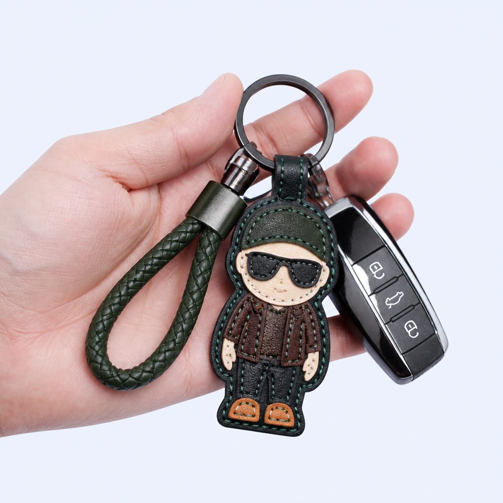 STANDARD GIFTS Custom Cartoon Leather Keychain - Braided Car Key Ring