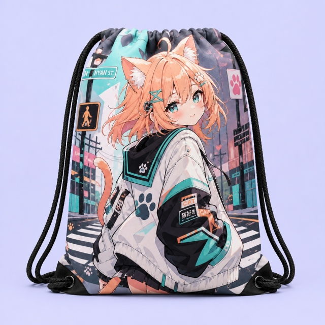 Custom Printed Drawstring Backpack: Heavy-Duty Water-Resistant Cinch Bag with Metal Eyelets & Thick Braided Cords