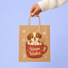 Custom Printed Christmas Kraft Paper Gift Bags with Twisted Handles | Eco-Friendly Holiday Packaging Wholesale