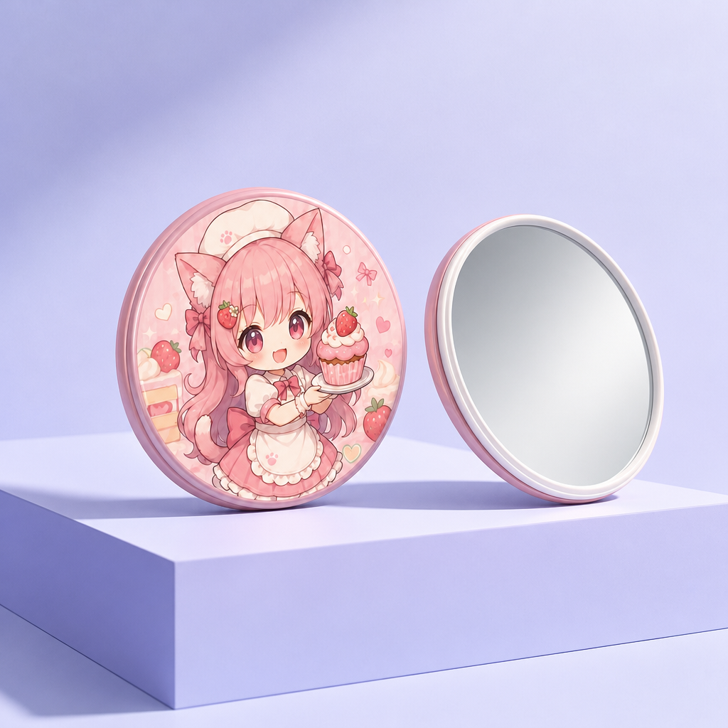Custom Printed Anime Pocket Mirror | Ultra-Slim Double-Sided Compact Vanity Mirror for Everyday Carry