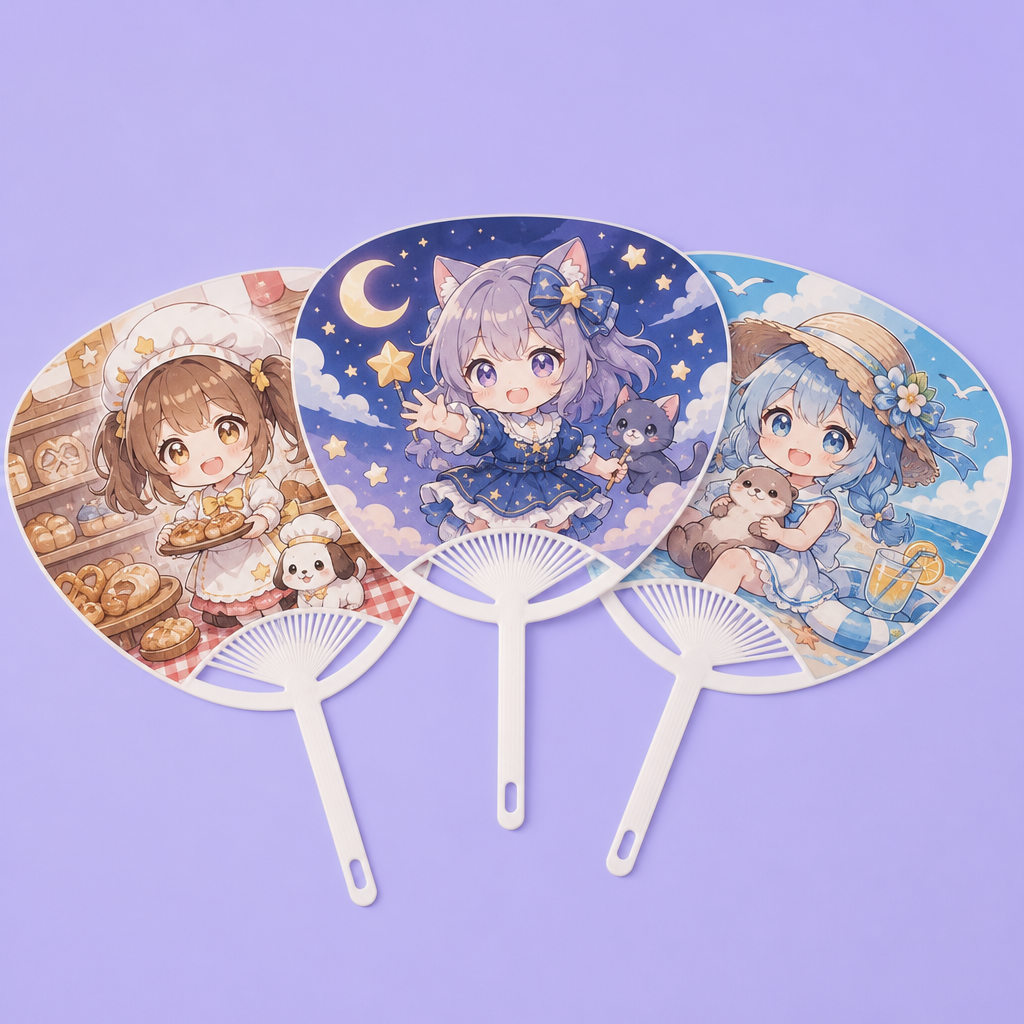 Custom Anime PP Plastic Hand Fan | 0.5mm Waterproof Paddle Fan (MOQ 1 pc / OEM & ODM)