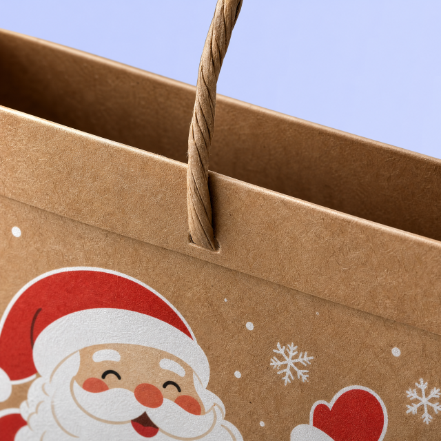 Custom Printed Christmas Kraft Paper Gift Bags with Twisted Handles | Eco-Friendly Holiday Packaging Wholesale