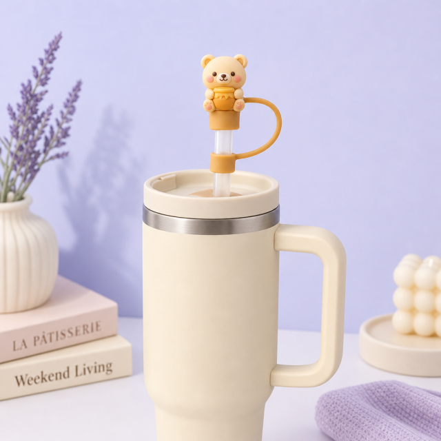 Custom 3D Cartoon Silicone Straw Topper | Personalized Reusable Straw Cover Cap for 30oz & 40oz Tumblers