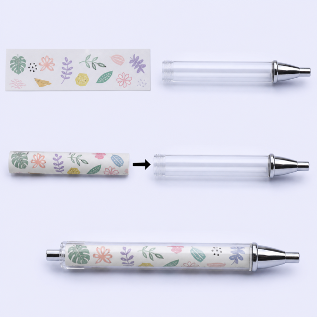STANDARD GIFTS Custom DIY Clear Barrel Ballpoint Pen with Interchangeable 360-Degree Rotating Illustration Paper Insert