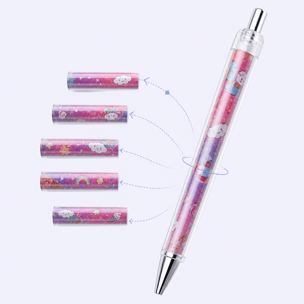 STANDARD GIFTS Custom DIY Clear Barrel Ballpoint Pen with Interchangeable 360-Degree Rotating Illustration Paper Insert