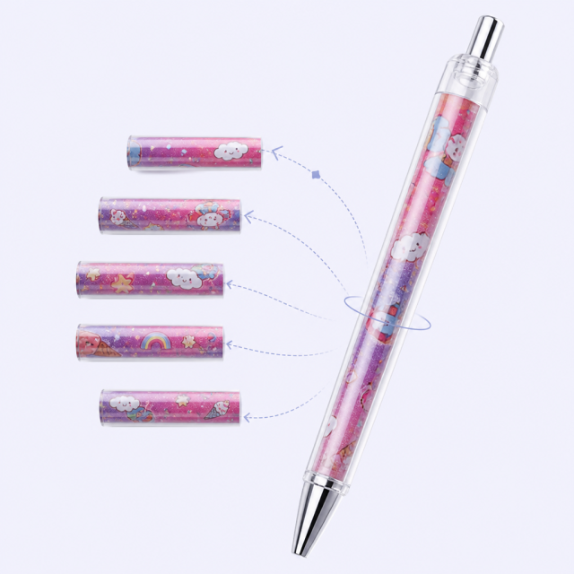 STANDARD GIFTS Custom DIY Clear Barrel Ballpoint Pen with Interchangeable 360-Degree Rotating Illustration Paper Insert