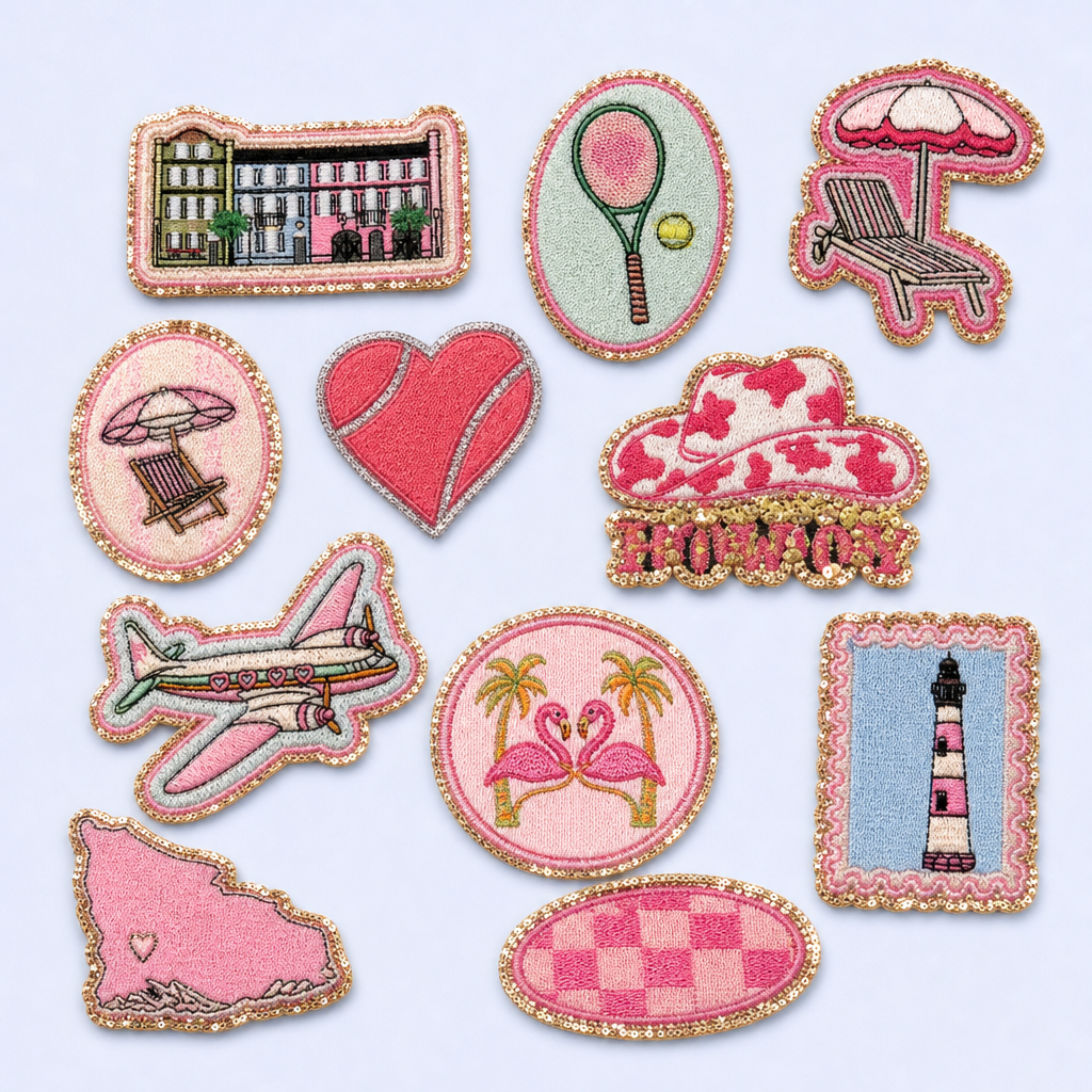 Custom Glitter Sequin Embroidery Patches with Heat-Seal Iron-on Backing for DIY Apparel and Bags
