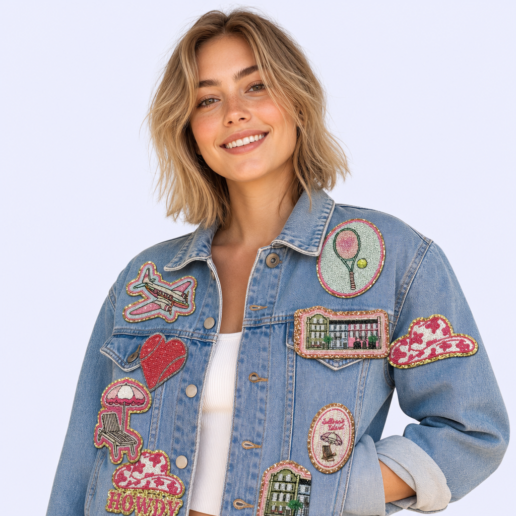 Custom Glitter Sequin Embroidery Patches with Heat-Seal Iron-on Backing for DIY Apparel and Bags