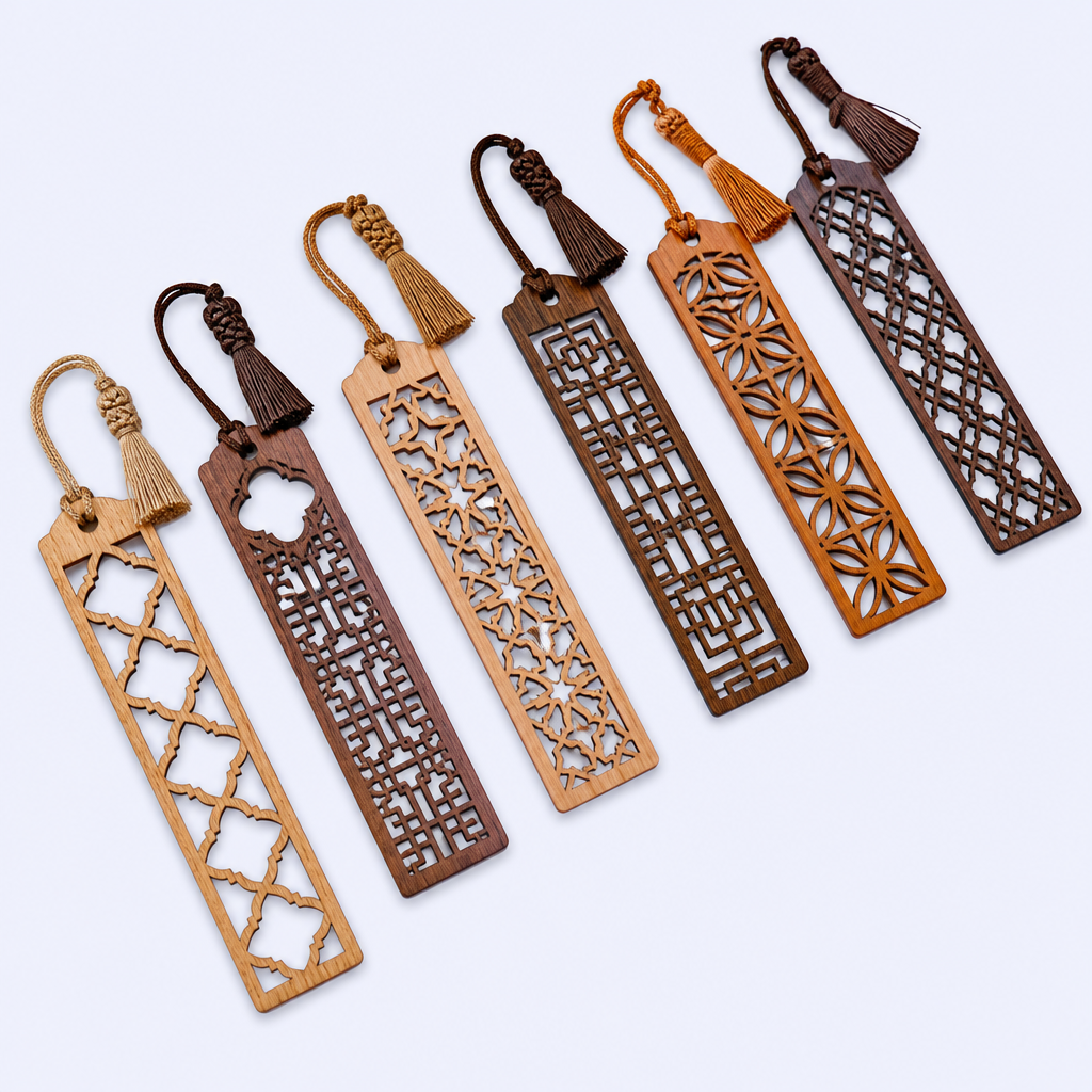 Custom Wooden University Bookmarks with Laser Cut Hollow Patterns and Silk Tassels - STANDARD GIFTS