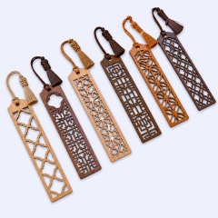 Custom Wooden University Bookmarks with Laser Cut Hollow Patterns and Silk Tassels - STANDARD GIFTS