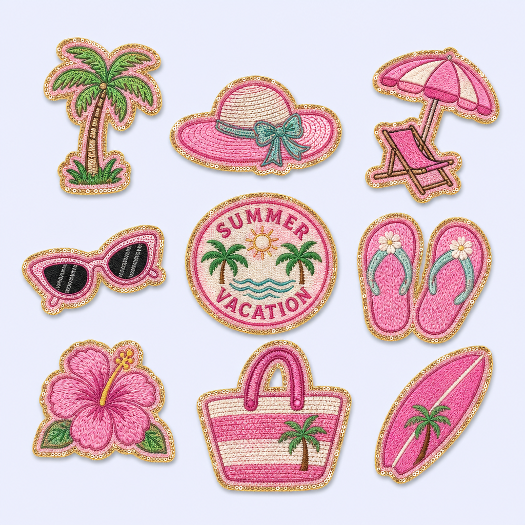 Custom Glitter Sequin Embroidery Patches with Heat-Seal Iron-on Backing for DIY Apparel and Bags